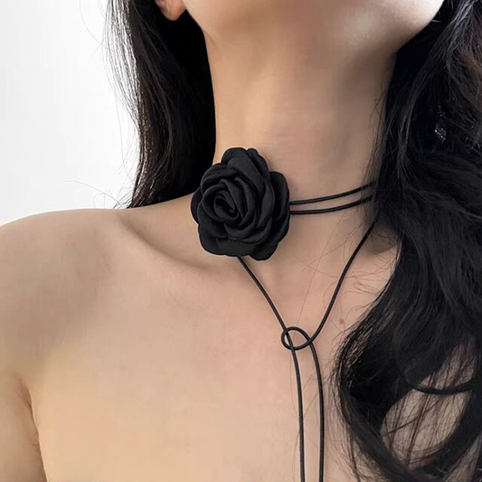 Lace up fabric rose choker