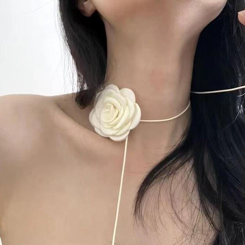 Lace up fabric rose choker