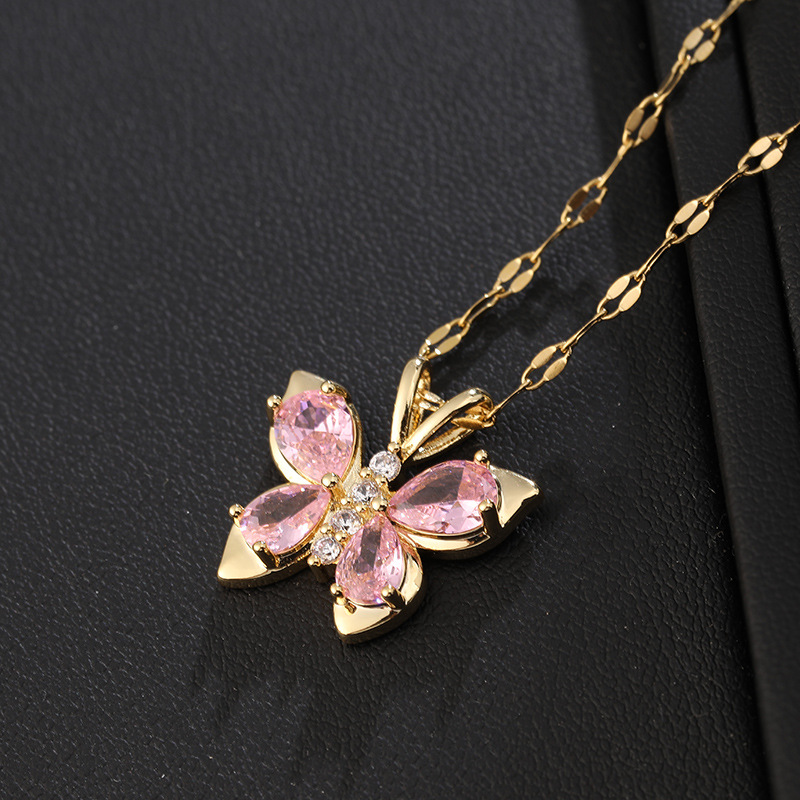 Rose stone butterfly necklace